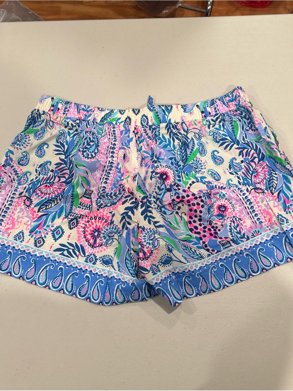 Lilly Pulitzer Cream Paisley Floral High-Waist Shorts with Pink, Blue & Green